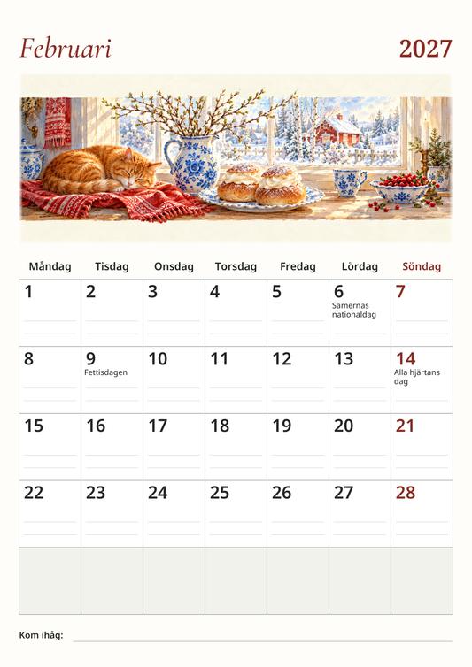 Skandinavischer Wandkalender 2027 – einzigartige Illustrationen – A3