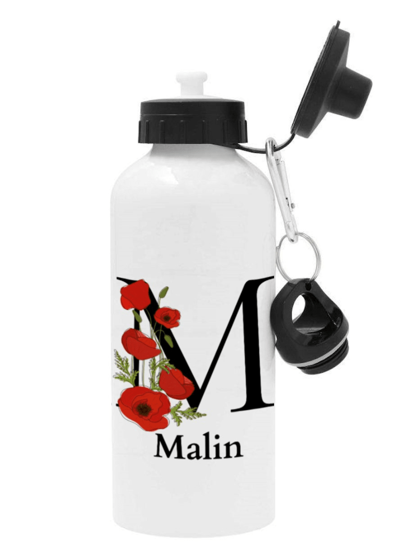Personalisierte Trinkflasche mit Namen – Mohnblume