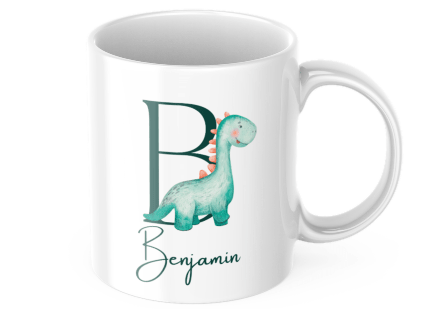 Personalisierte Kindertasse – Dinosaurier mit Initiale – Tasse mit Namen