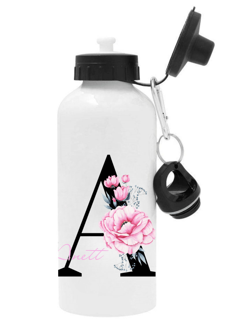 Personalisierte Trinkflasche mit Namen – Rosa Blumen