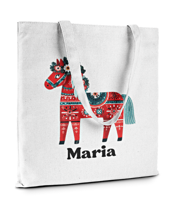 Personalisierte Stofftasche – Geblümtes Dalapferd