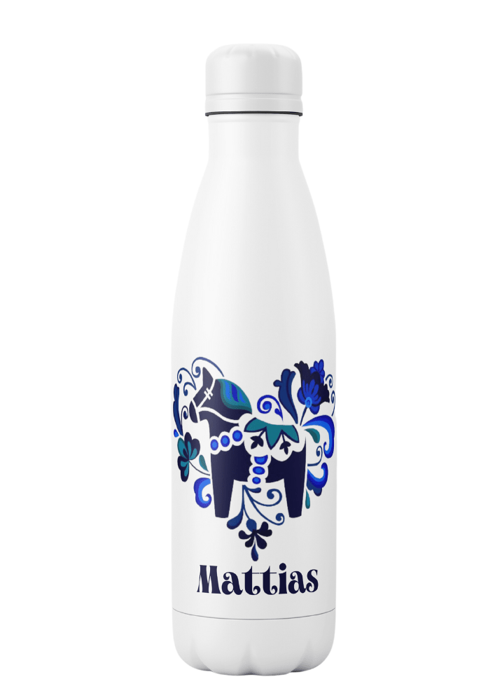 Personalisierte Thermosflasche – Blaues Dalapferd