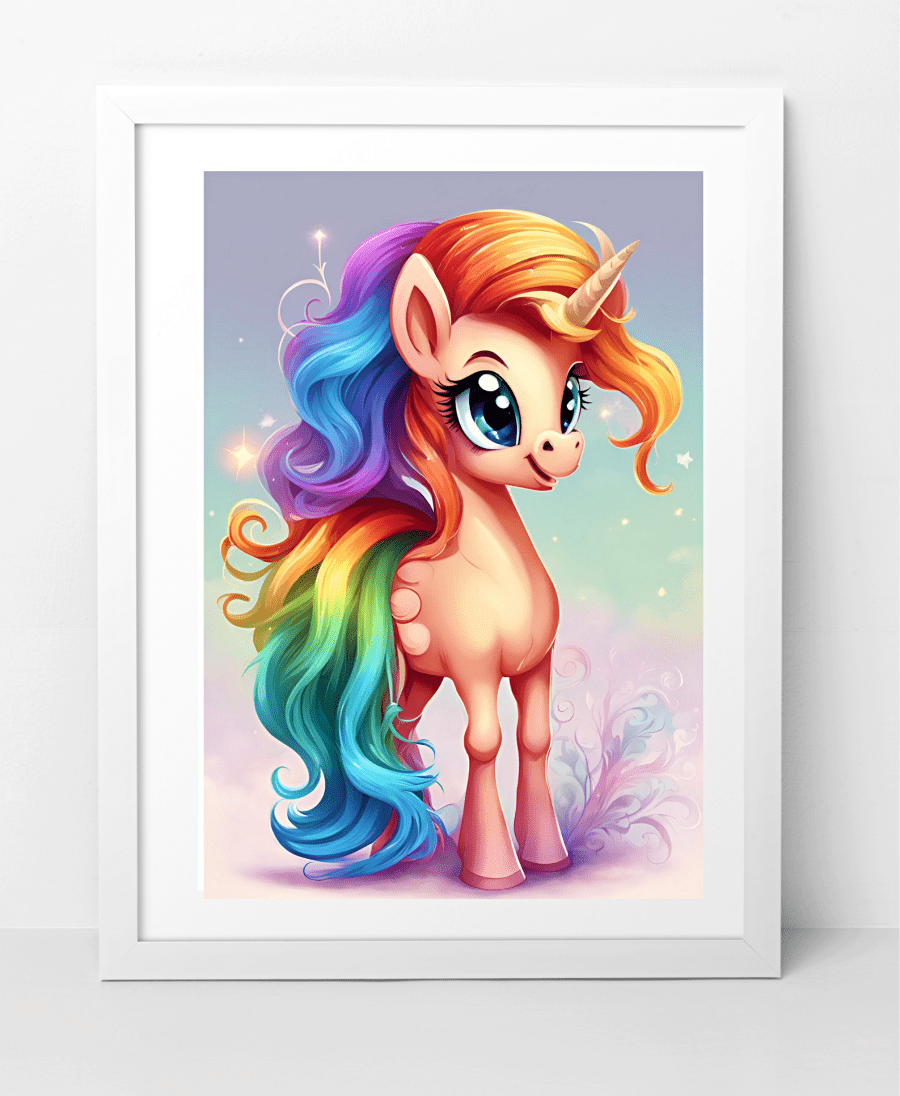 Buntes Einhorn-Poster-Set mit Namen, personalisierbar