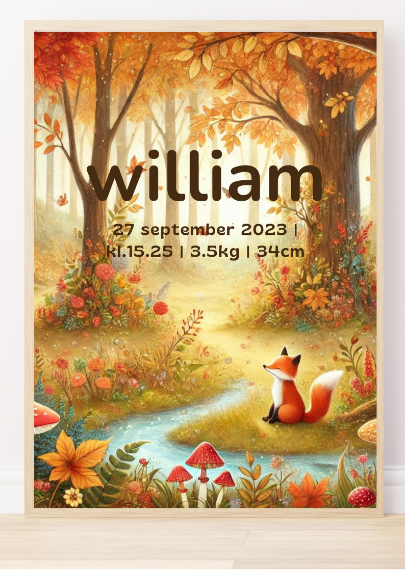 Personalisiertes Geburtsposter – Jahreszeiten Herbst – Namensbild für Kinder