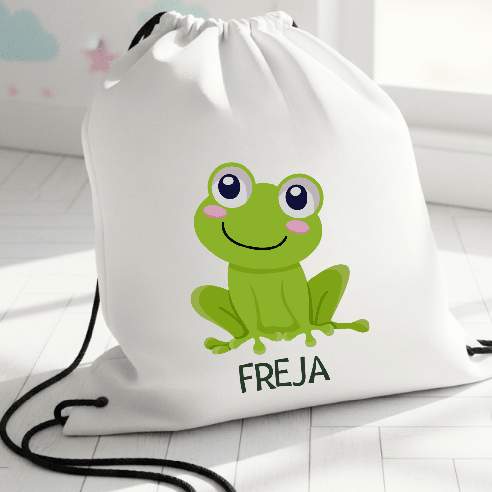 Personalisierter Turnbeutel – Grüner Frosch – mit Namen