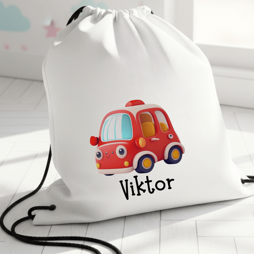 Personalisierter Turnbeutel – Rotes Auto – mit Namen