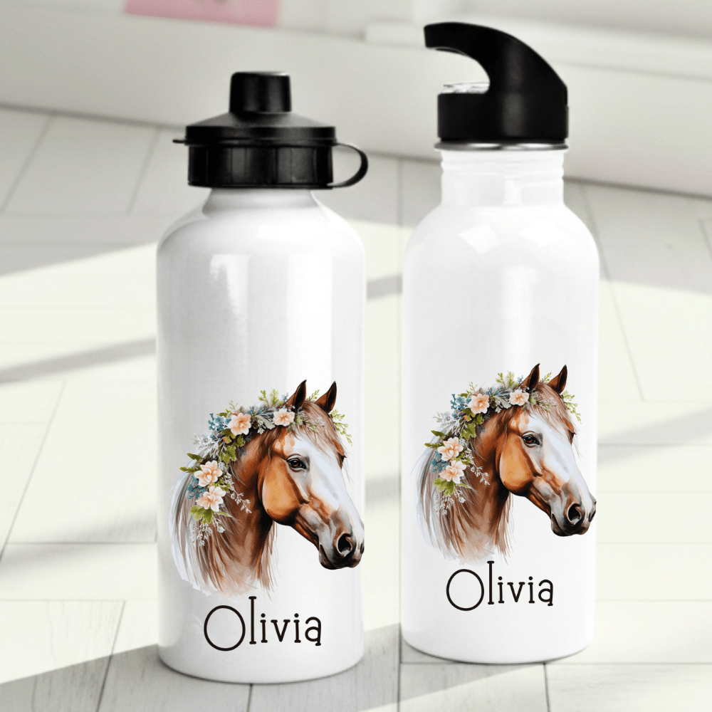 Personalisierte Trinkflasche für Kinder – Pferd (Design 1) – mit Namen