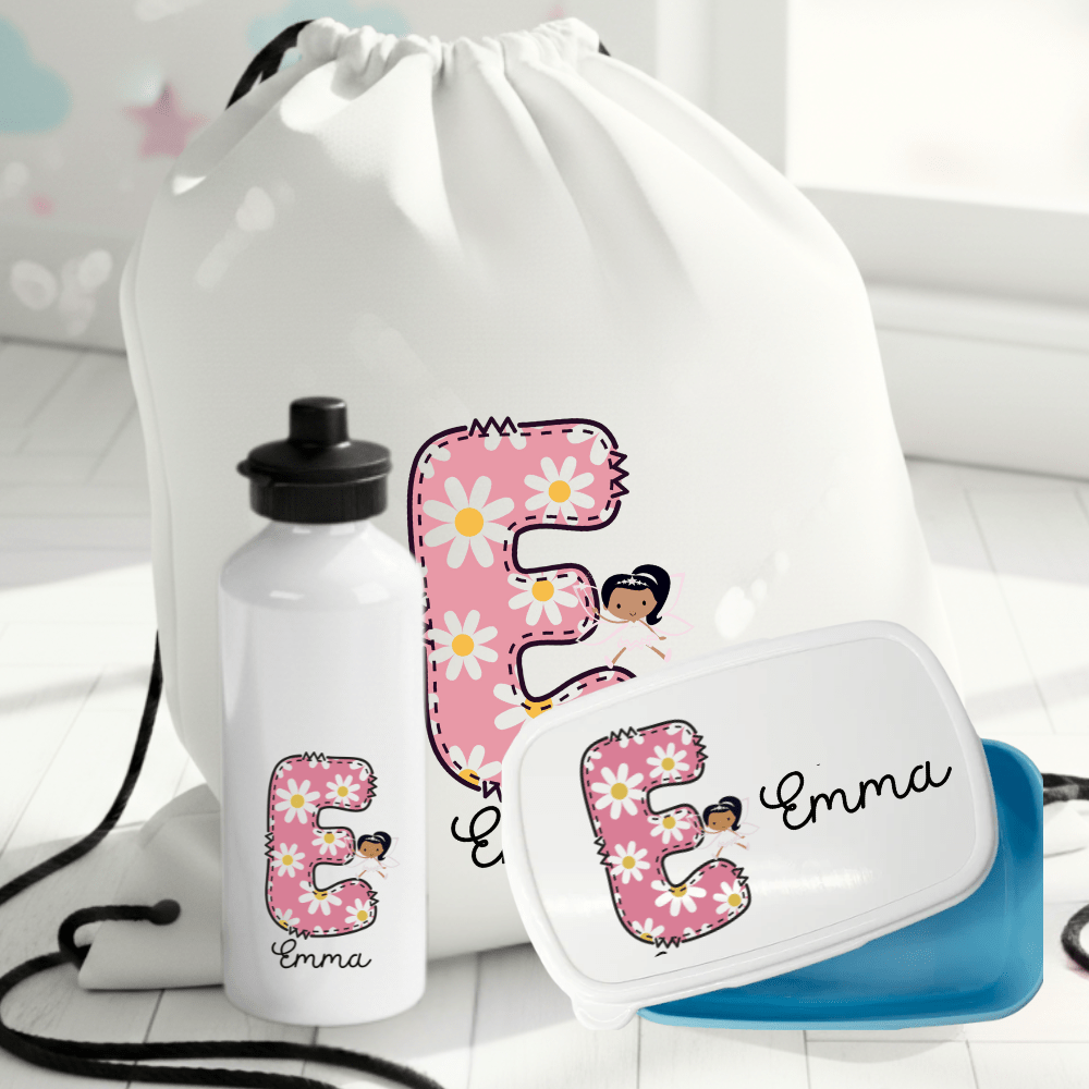 Personalisiertes Geschenkset mit Blumenbuchstaben-Muster für Kinder