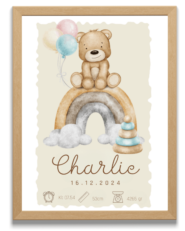 Personalisiertes Geburtsposter – Süßer Teddy – Taufbild für Kinder