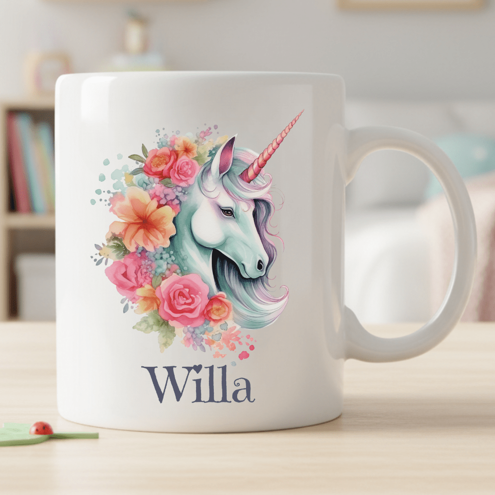 Personalisierte Kindertasse – Schönes Einhorn – Tasse mit Namen für Kinder