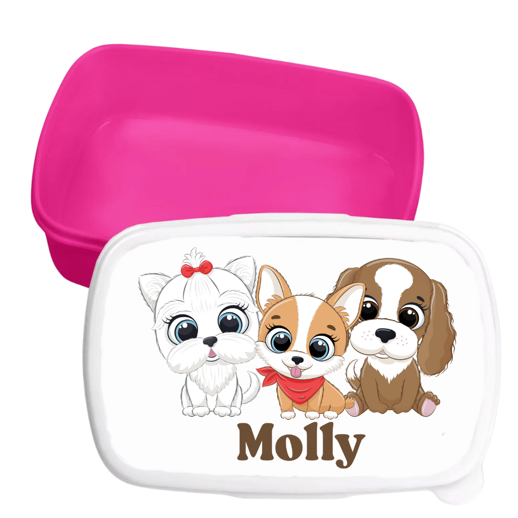Personalisierte Brotdose für Kinder – Süße Welpen – Lunchbox mit Namen
