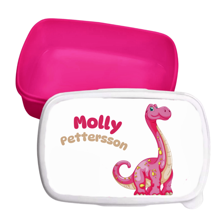 Personalisierte Brotdose für Kinder – Lunchbox – Rosa Dinosaurier