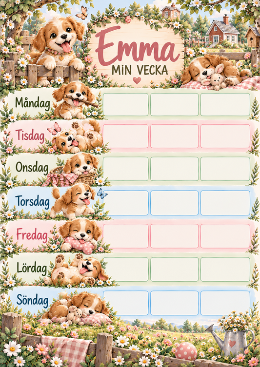 Wochenplan für Kinder mit Namen – Motiv Welpe