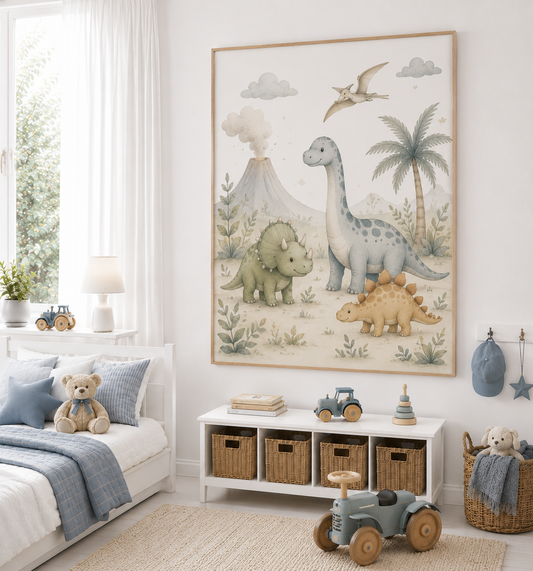 Dinosaurier Kinderposter – Aquarell-Kinderbild fürs Kinderzimmer