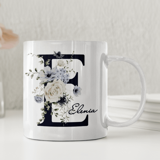 Personalisierte Tasse – Anemonen-Initiale – Tasse mit Namen