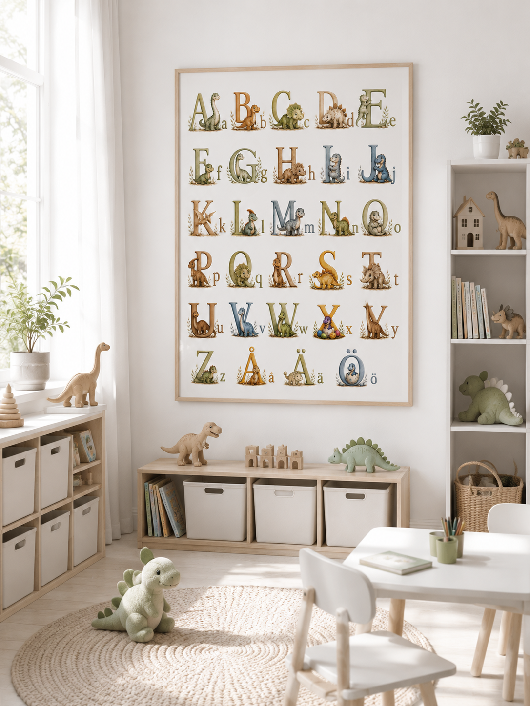 Dinosaurier-ABC Kinderposter – Aquarell-Kinderbild fürs Jungenzimmer