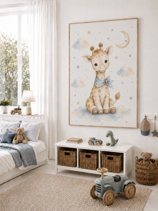 Wilde Tiere Kinderposter – Aquarell-Kinderbild mit Giraffe, Löwe oder Zebra