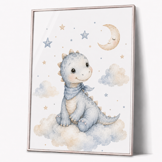 Süßer Dinosaurier Kinderposter – Aquarell-Kinderbild fürs Jungenzimmer