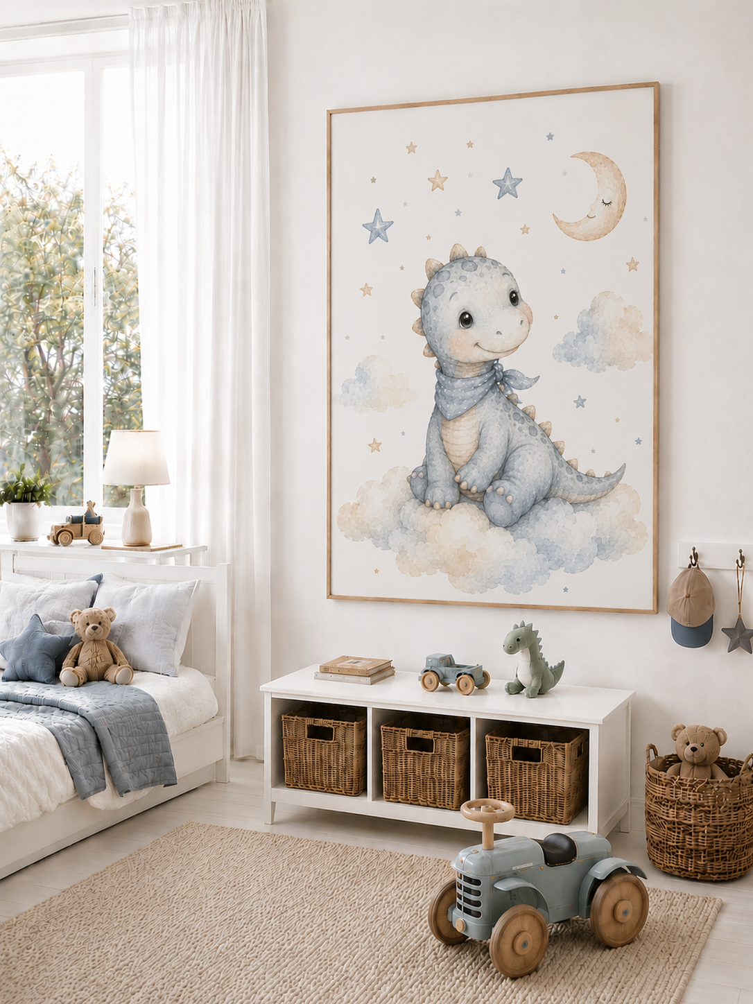 Süßer Dinosaurier Kinderposter – Aquarell-Kinderbild fürs Jungenzimmer