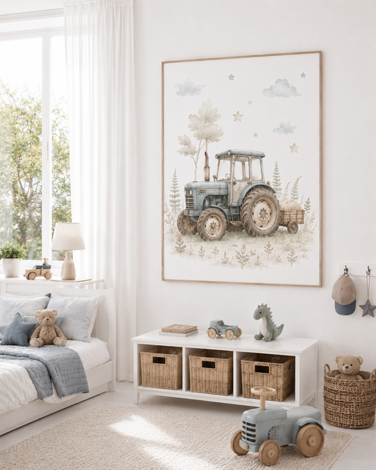 Traktor Kinderposter – Aquarell-Kinderbild fürs Kinderzimmer