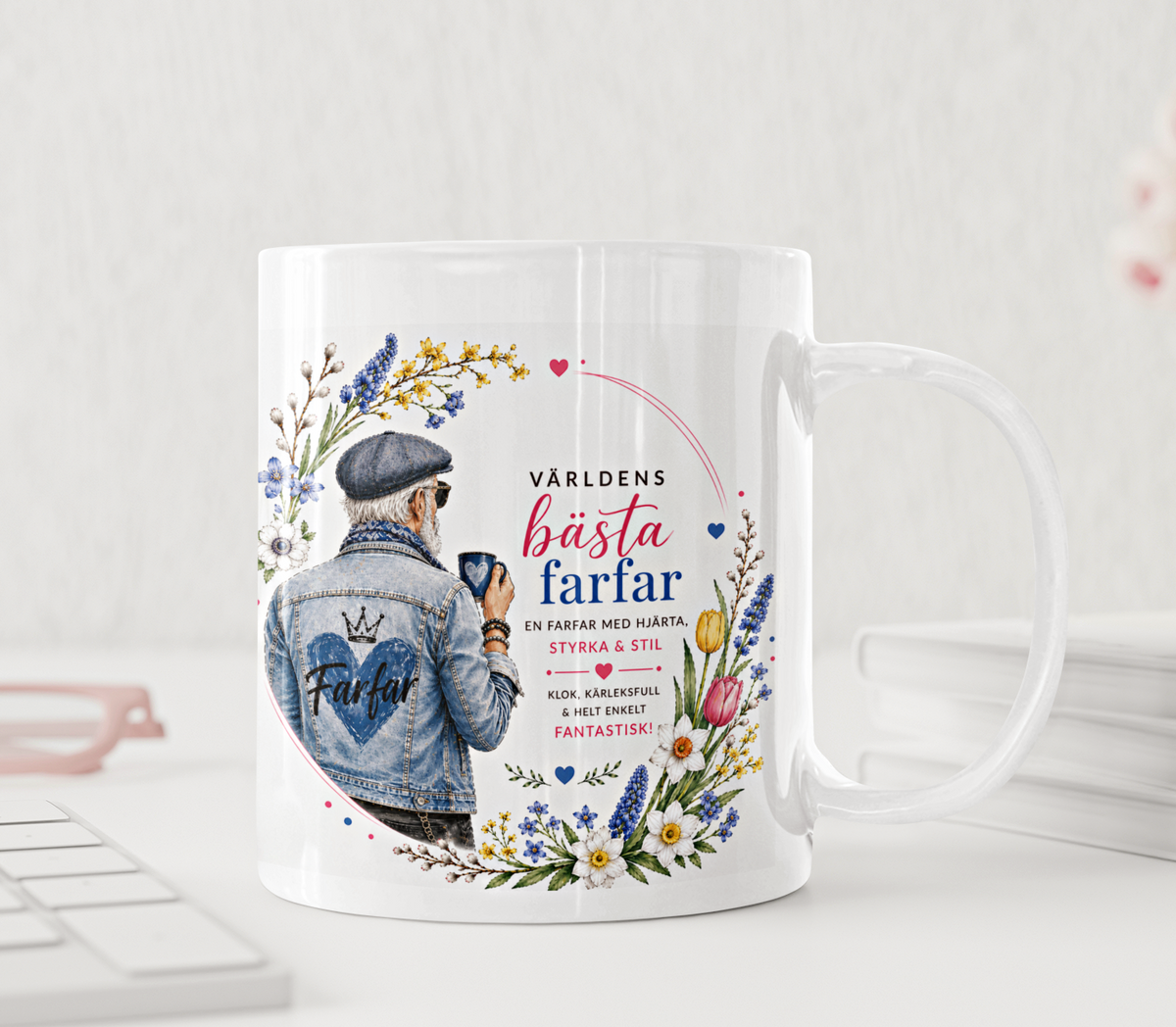Personalisierte Tasse – Bester Opa der Welt – Denim und Frühlingsblumen