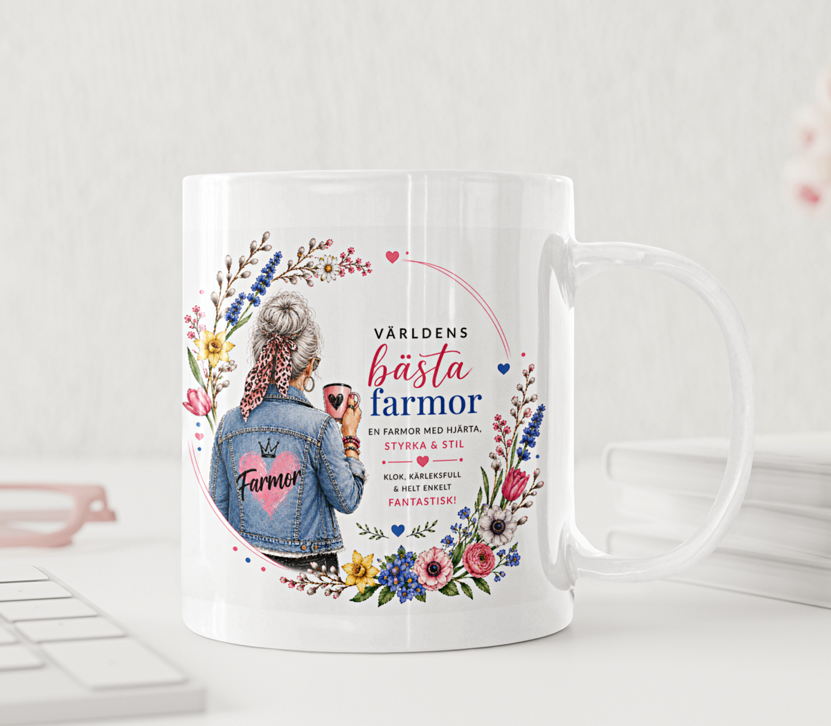 Personalisierte Tasse – Beste Oma der Welt – Denim und Leopard