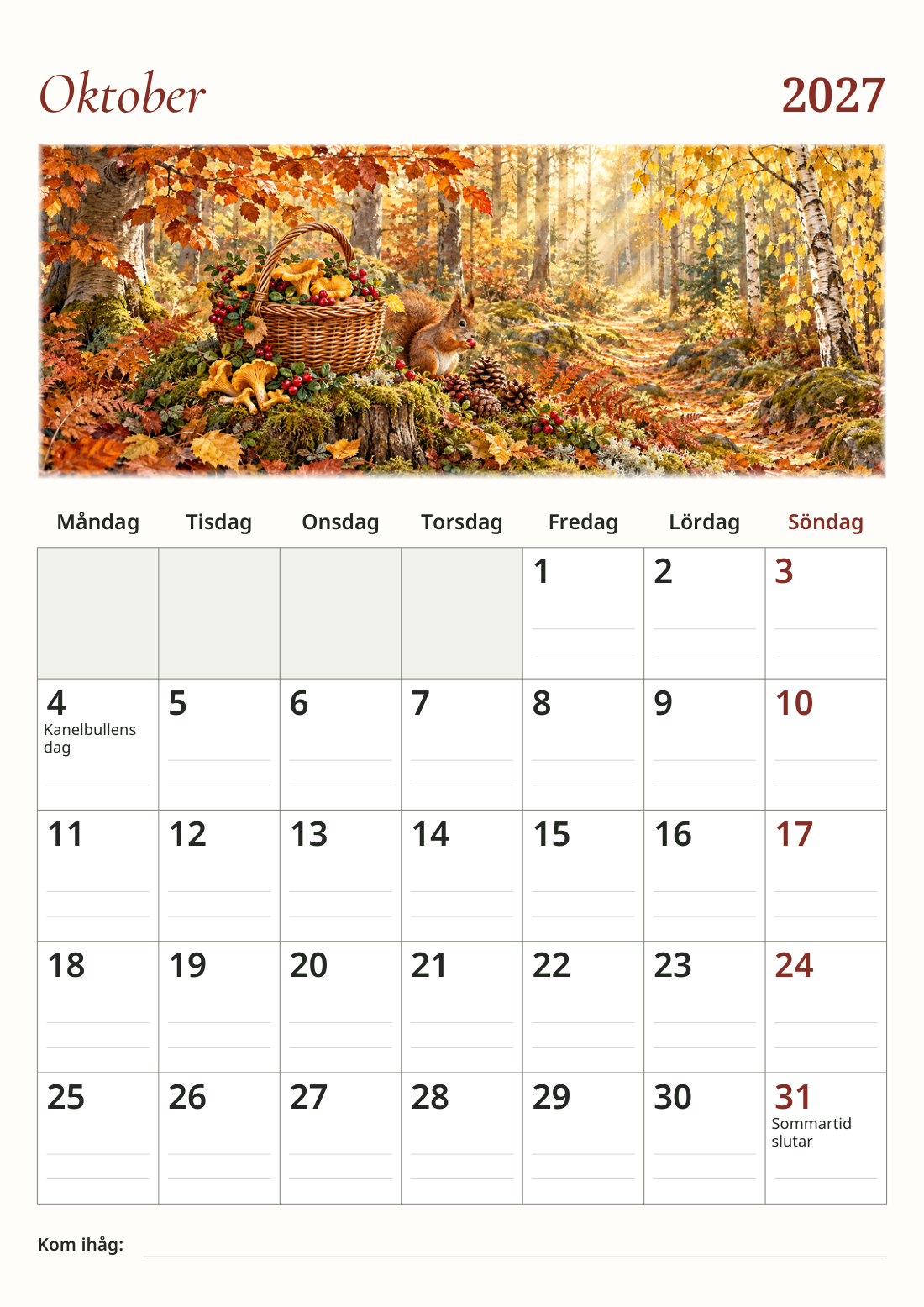 Skandinavischer Wandkalender 2027 – einzigartige Illustrationen – A3