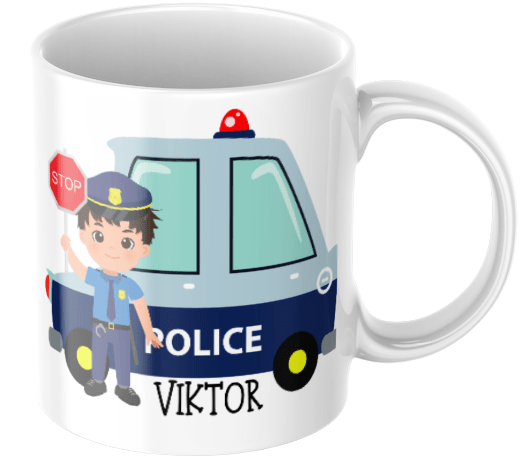 Personalisierte Kindertasse – Polizeiauto – Tasse mit Namen für Kinder
