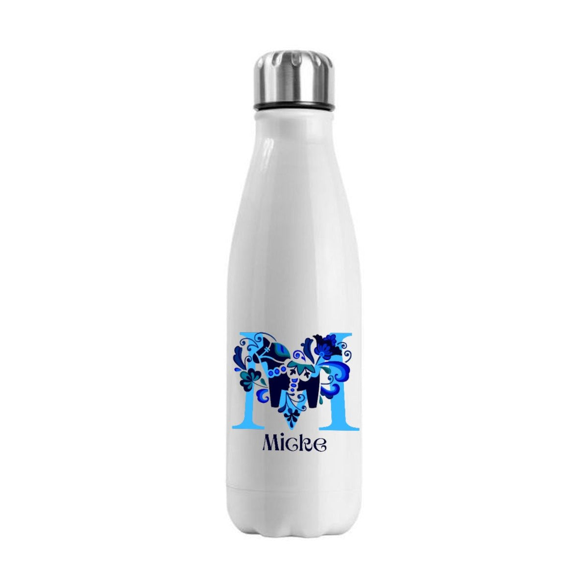 Hellblaues Dalapferd – personalisierte Thermosflasche