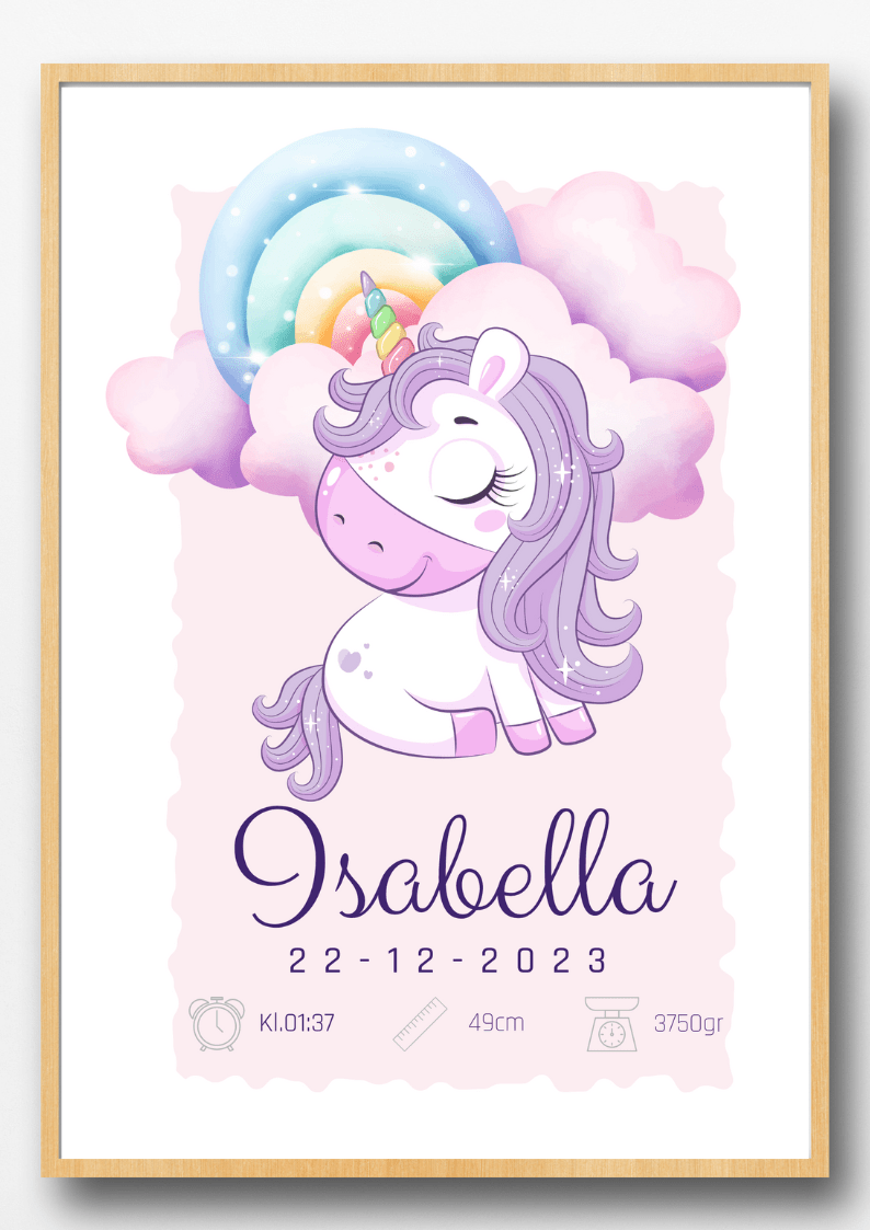 Personalisiertes Geburtsposter – Magisches Einhorn – Taufbild für Mädchen