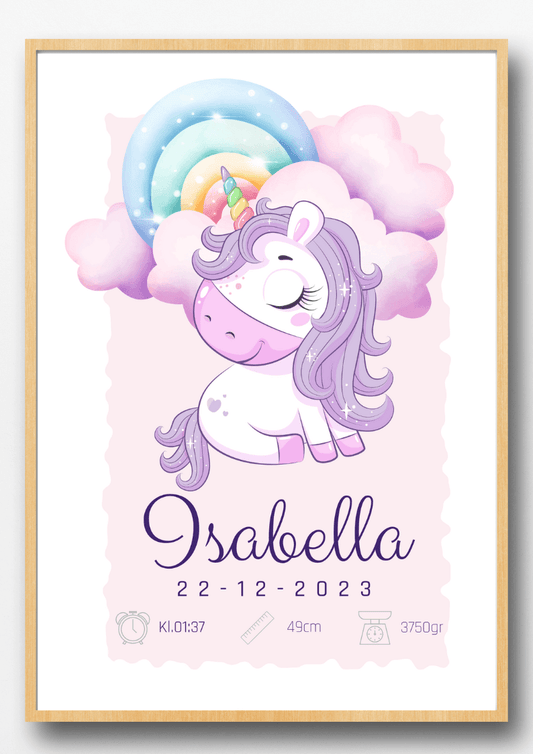 Personalisiertes Geburtsposter – Magisches Einhorn – Taufbild für Mädchen