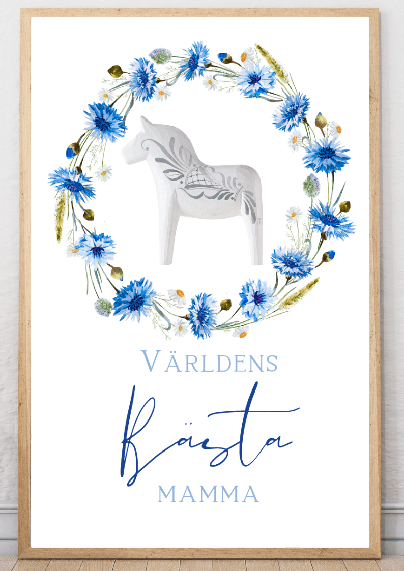Personalisiertes Muttertagsposter – Blaues Dalapferd