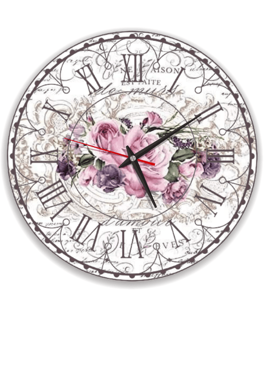 Lautlose Wanduhr – groß – Vintage-Rosen