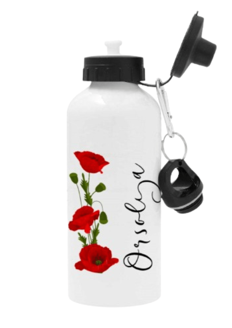 Personalisierte Trinkflasche mit Namen – Magisches Mohnmuster