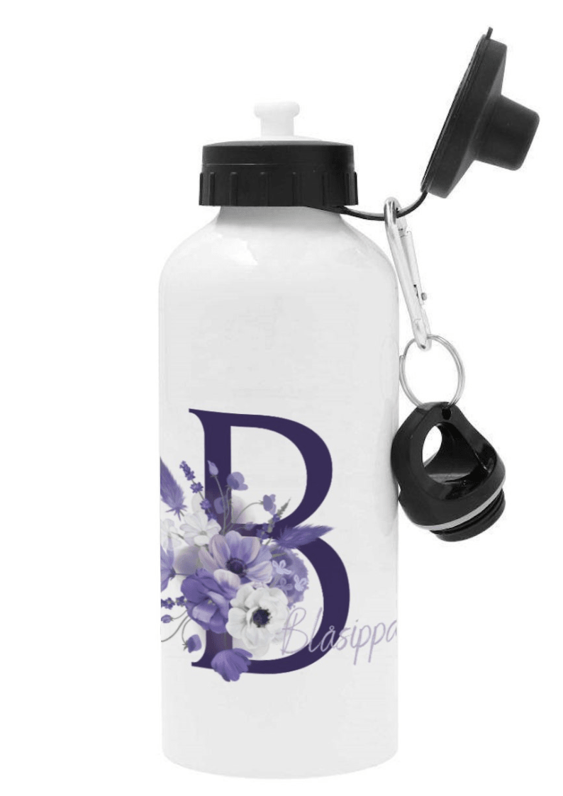 Personalisierte Trinkflasche mit Namen – Lila Blume