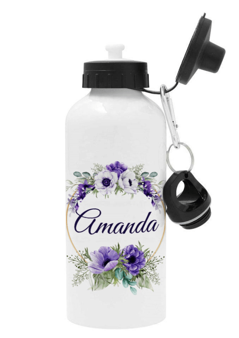 Personalisierte Trinkflasche mit Namen – Lila Sommerblumen
