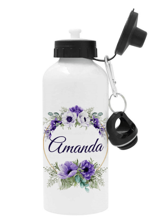 Personalisierte Trinkflasche mit Namen – Lila Sommerblumen