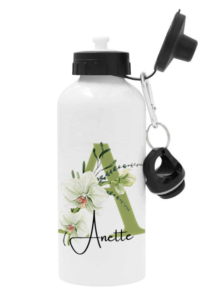 Personalisierte Trinkflasche mit Namen – Weiße Orchidee