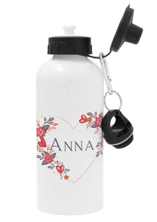 Personalisierte Trinkflasche mit Namen – Blumenherz