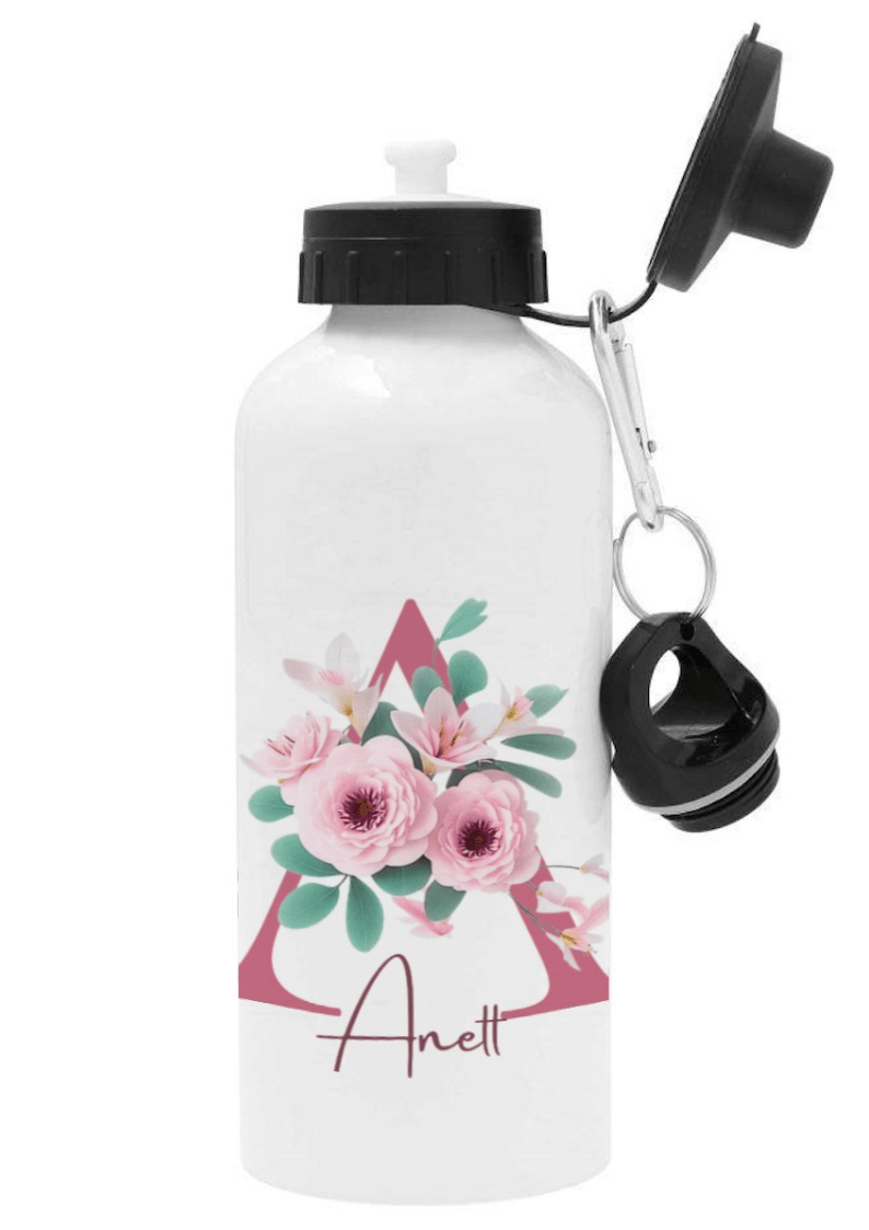 Personalisierte Trinkflasche mit Namen – Rosa Blumen