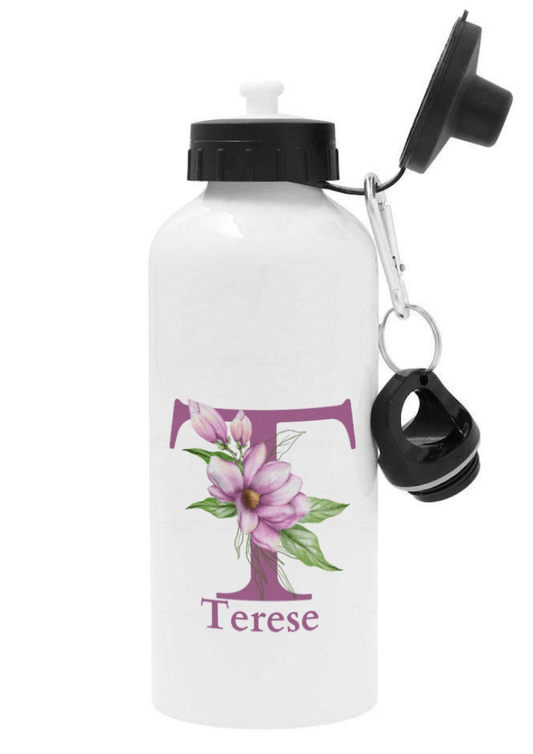 Personalisierte Trinkflasche mit Namen – Lila Blumen