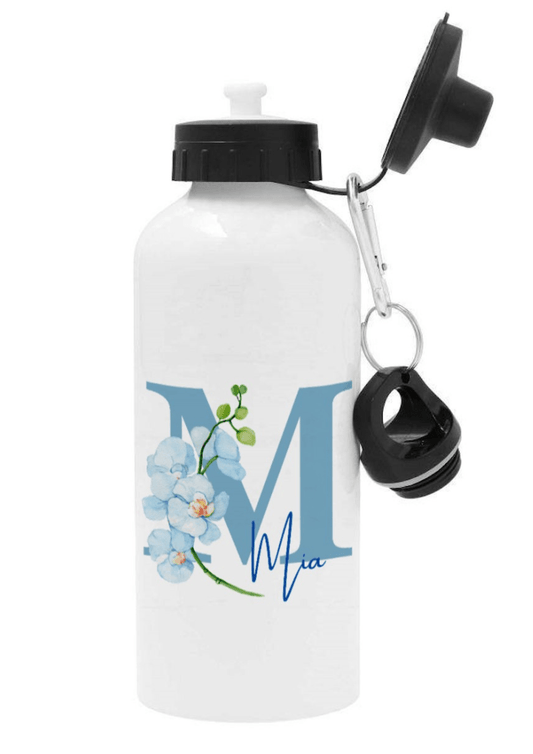 Personalisierte Trinkflasche mit Namen – Blaue Orchidee