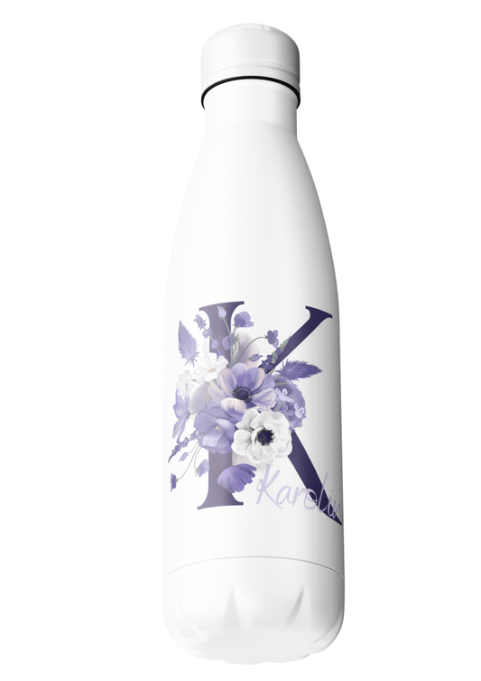 Lila Blumen – Reisebecher mit Namen – Thermobecher mit Namen