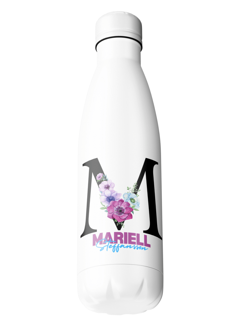 Lila Blumen-Initiale mit Namen – Reisebecher mit Namen – Thermobecher mit Namen