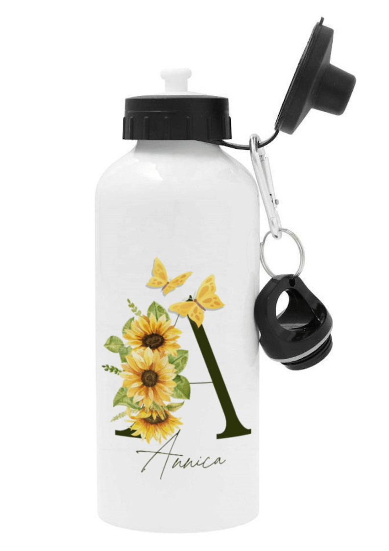 Personalisierte Trinkflasche mit Namen – Sonnenblume