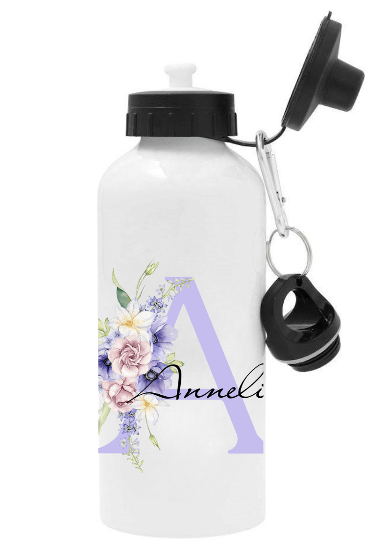 Personalisierte Trinkflasche mit Namen – Lila Blumen