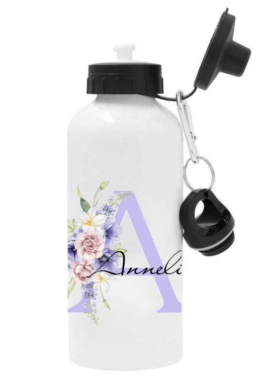 Personalisierte Trinkflasche mit Namen – Lila Blumen