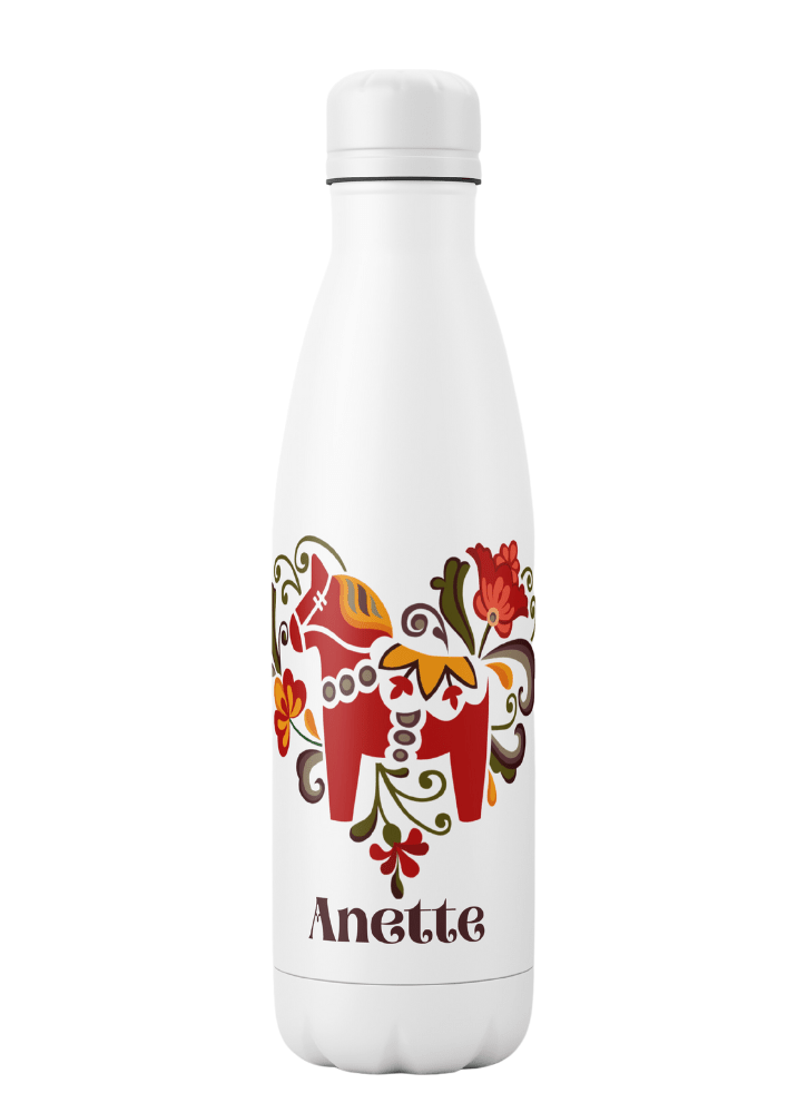 Personalisierte Thermosflasche – Rotes Dalapferd