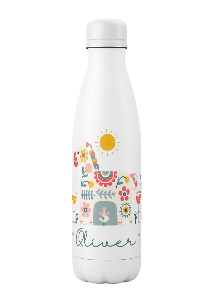 Personalisierte Thermosflasche – Dalapferd und Sommer