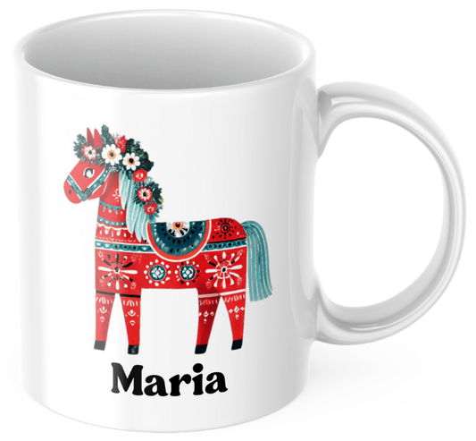 Personalisierte Tasse – Geblümtes Dalapferd – Tasse mit Namen